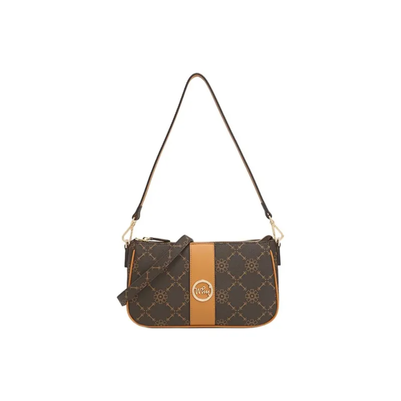 Why Artificial Leather Underarm Shoulder Bag Medium Size Women's Coffee/Ecru-1