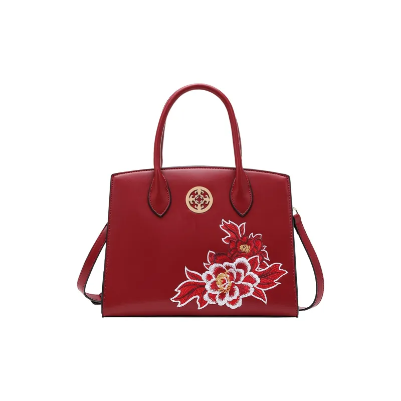TTaG．baG Cow Leather Shoulder Bag Women's Ecru/Red-2