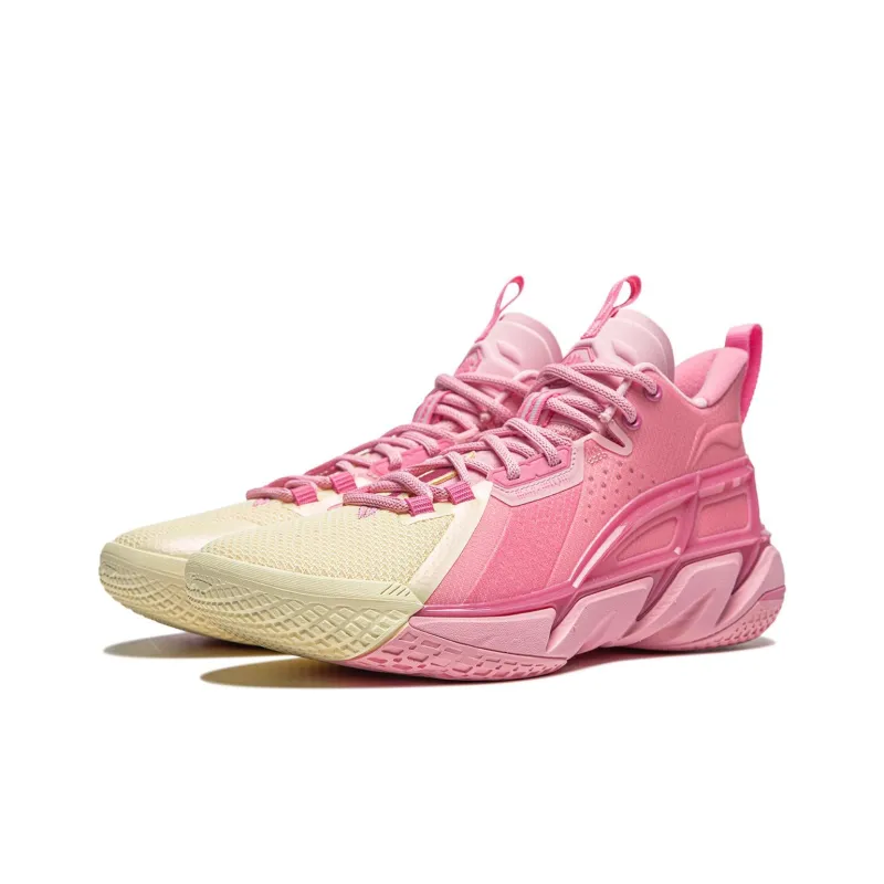 LiNing Anti five 4 Cushioned Wear Resistant Breathable Mid Top Basketball Shoes Men's Pink Yellow-2