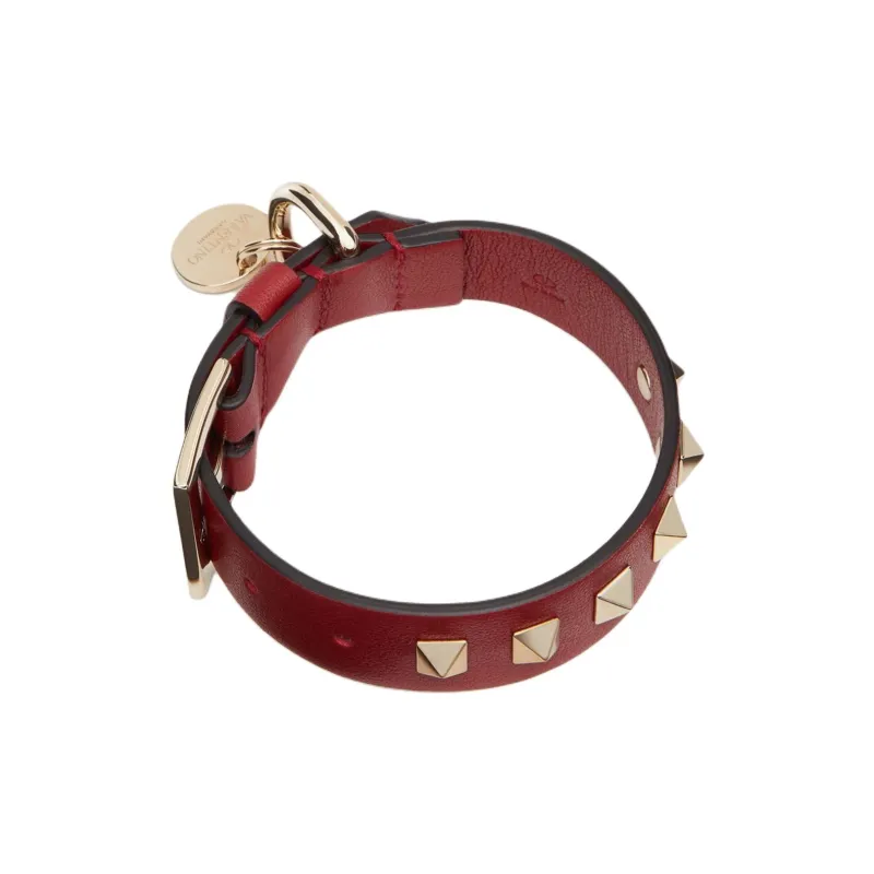 Valentino Badge Logo Calfskin Leather Belts Women's Red-2