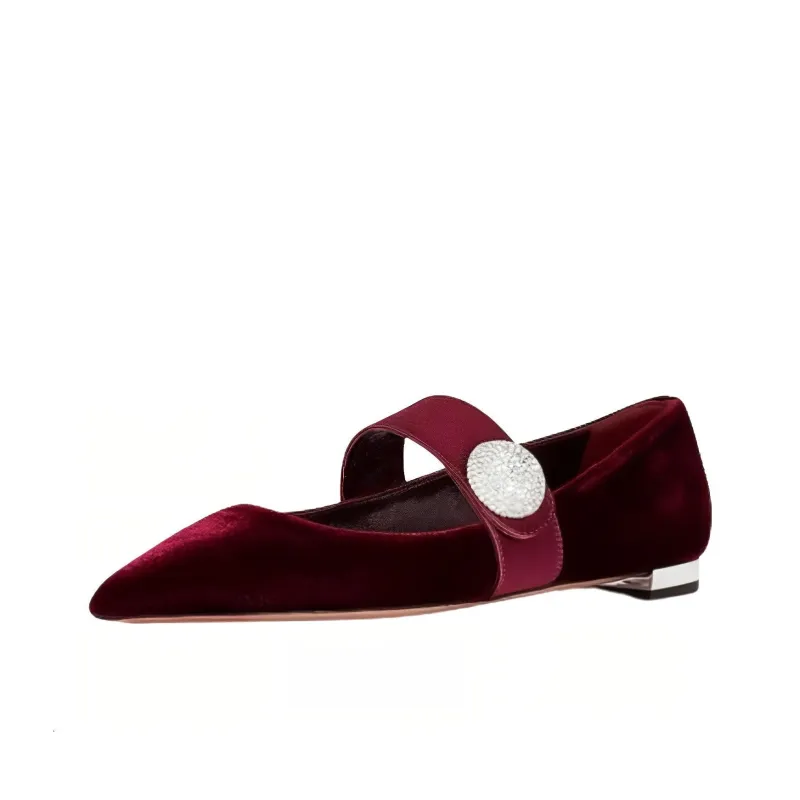 AQUAZZURA Crystal Macaron Casual Single Shoes 1cm Women's Red-2
