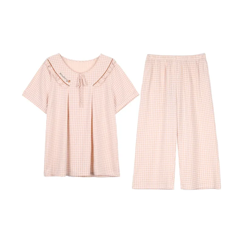 XIN1BU Pajama Set Women's Light Pink Orange-0