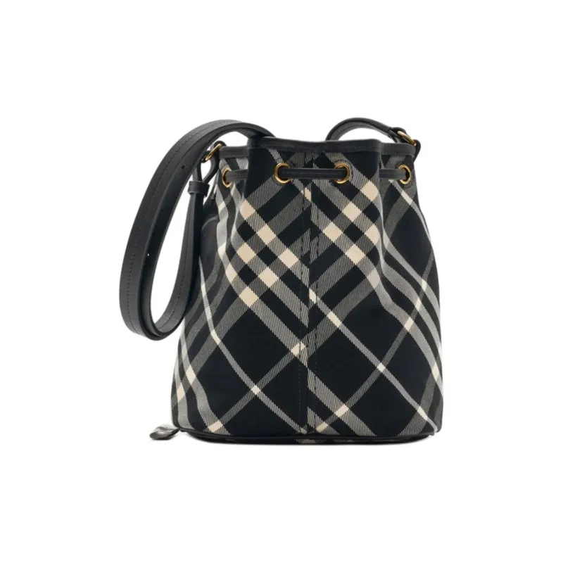 Burberry Calfskin With Cotton Twill And Printed Fabric Bucket Bags Shoulder Bag Crossbody Bag Mini Women's Black-4