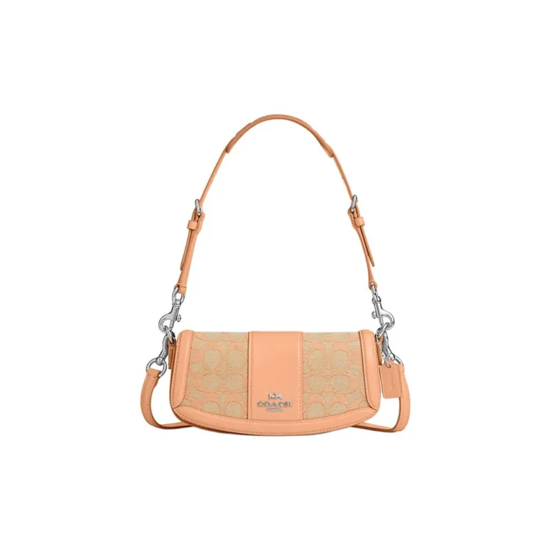 COACH Cow Leather With Textile Shoulder Bag Small Size Unisex SV/Faded Rouge Pink-0