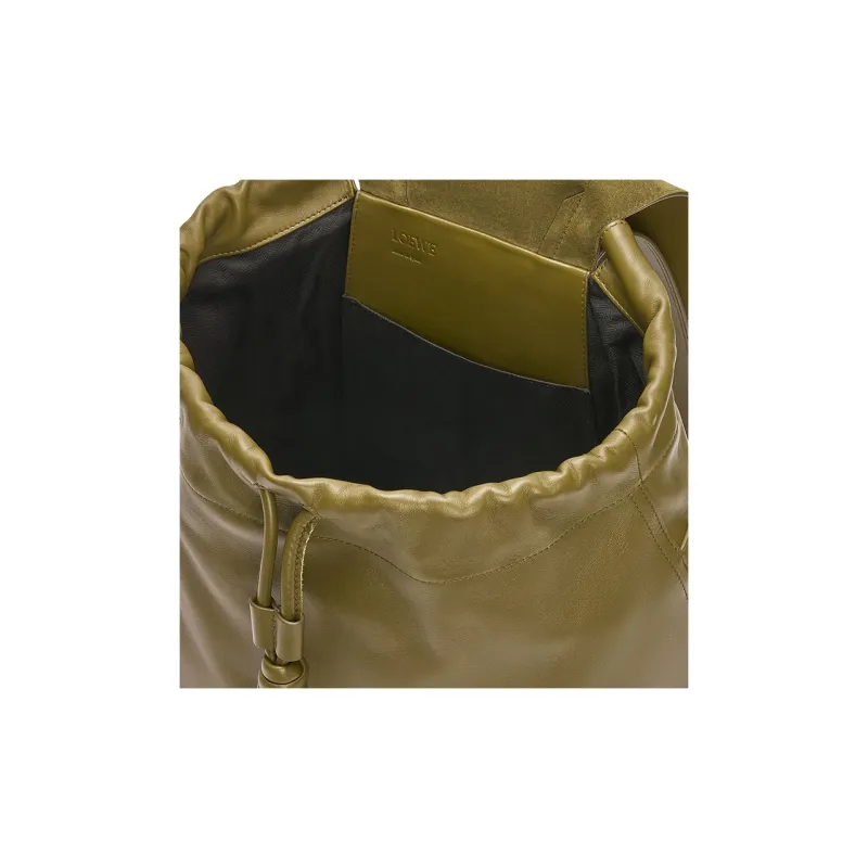 LOEWE Flamenco Shiny Soft Cow Leather Backpack Men's Olive-4