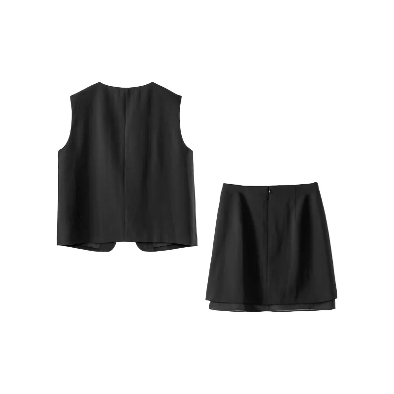 Fstudio Vest Skirt Fashion Set Women's Black-1