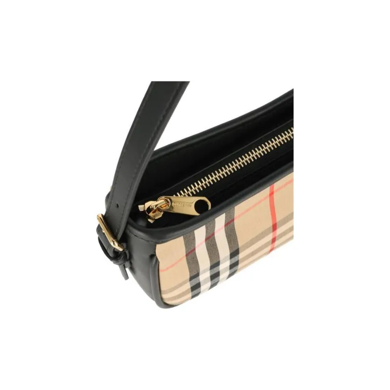 Burberry Calfskin With Cotton Handbag, Shoulder Bag Women's Beige & Black-3