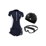 Black Swimsuit+Black Swimming Cap+Black Swim Goggles