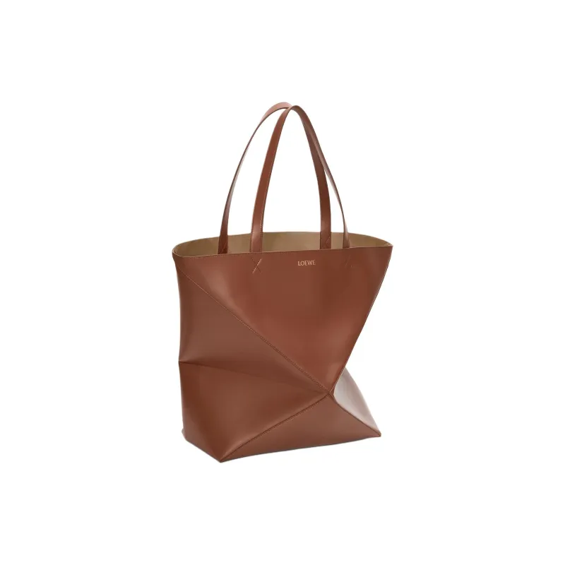 LOEWE Shiny Calfskin Tote Bag Shopping Bag Handbag Extra Large Men's Brownie Color-2