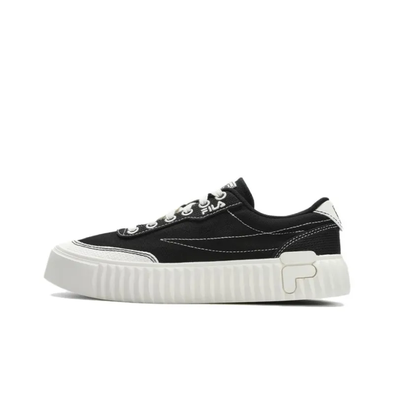 FILA Gear 1S Cookie Shoes Height Increasing Low Top Canvas Shoes Women's Black White-0