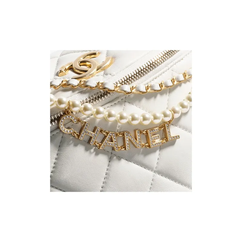 CHANEL Artificial Pearl Shiny Lambskin Fanny Pack Women's White-2