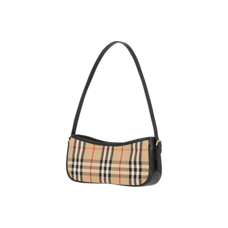 Burberry Calfskin With Cotton Handbag, Shoulder Bag Women's Beige & Black-1