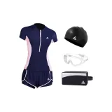 Blue Swimsuit+Black Swimming Cap+White Swim Goggles+Swim Bag