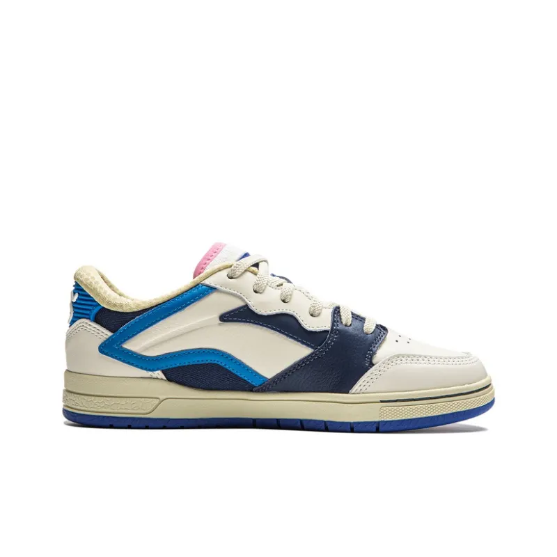 LiNing Anti-Slip Wear-Resistant Low-Top Skateboard Shoes Women's White Blue-1