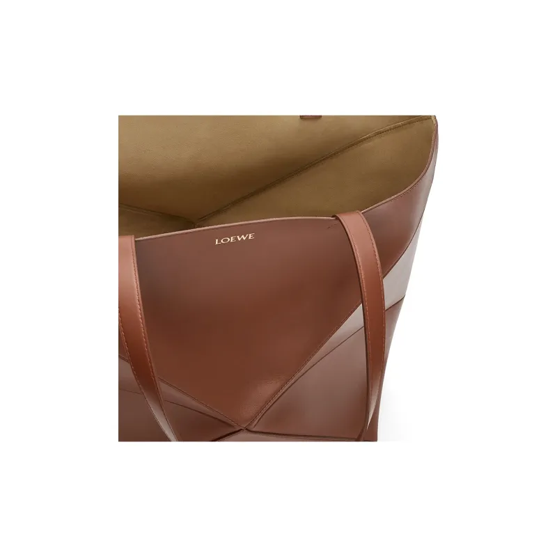 LOEWE Shiny Calfskin Tote Bag Shopping Bag Handbag Extra Large Men's Brownie Color-7