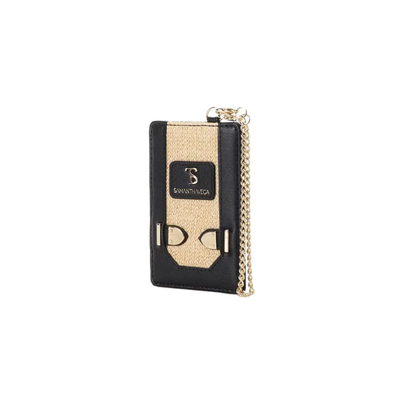 SAMANTHA THAVASA Cotton Synthetic Leather And Polyester Blend Card Holder Women's Black-1