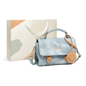 15 MINS PU Handbag Shoulder Bag Crossbody Bag Small Size Women's Denim Blue/Ecru & Apricot