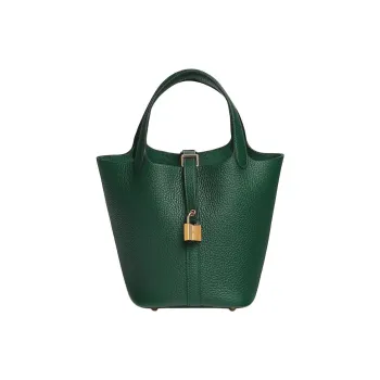 HERMES Picotin Lock Clemence Bullock Leather Basket Bag, Bucket Bag, Handbag Women's 65 Vert Moyen Medium Green