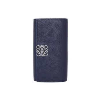 LOEWE Anagram Pebble Texture Calfskin Key Pouch Women's Dark Blue