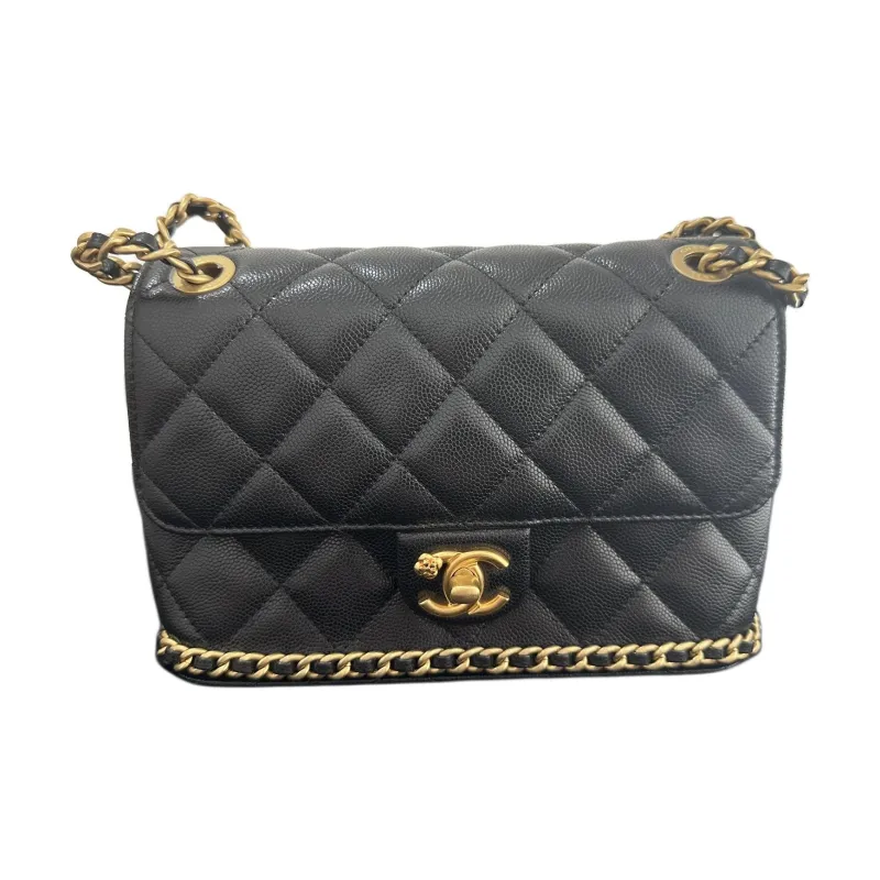 CHANEL Caviar Cow Leather Flap Bag, Tofu Bag, Crossbody Bag, Shoulder Bag Women's Black-0