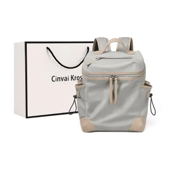 Simvay Clos Fabric Double-Shoulder Backpack Travel Bag Large Size Women's Taro Grey/Black