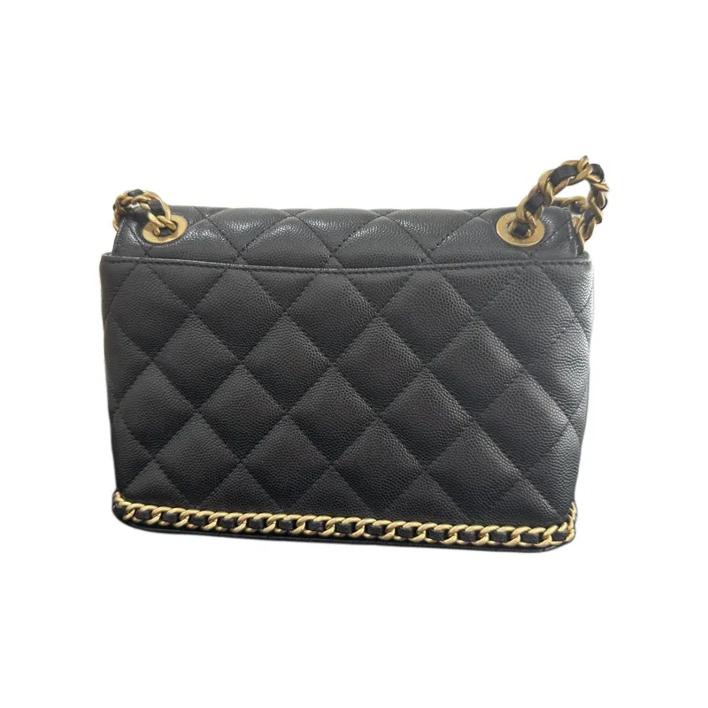 CHANEL Caviar Cow Leather Flap Bag, Tofu Bag, Crossbody Bag, Shoulder Bag Women's Black-2