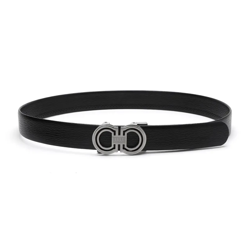 ELLE HOMME Automatic Buckle Belt For Men In Genuine Leather Top Grain Cow Leather Belt Men's Black Width 3.7cm-3