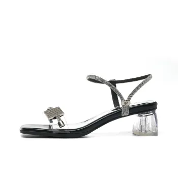 HLA Fashionable Chunky Heel One Strap Sandals With Transparent Rhinestones High Heels Women's