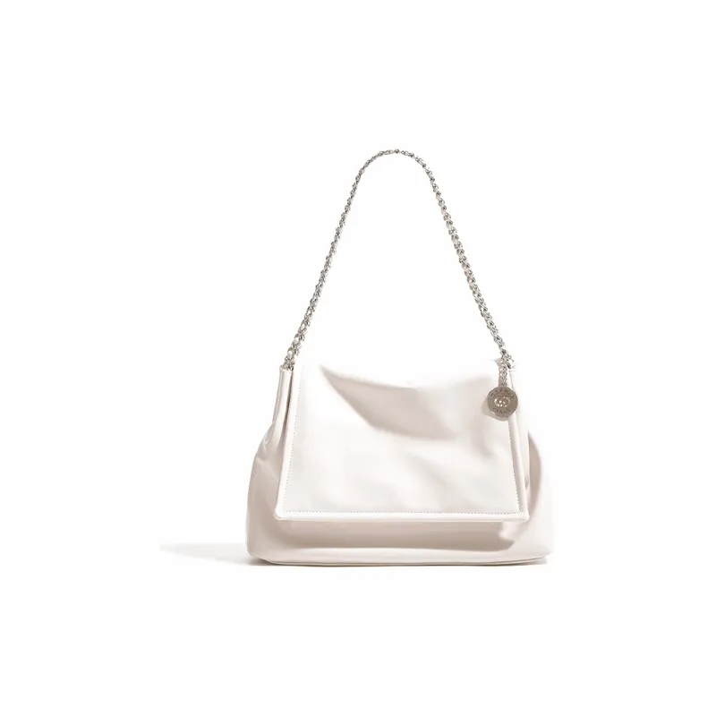 TTaG．baG Microfiber Leather Shoulder Bag Handbag Women's Silver/Ecru/Black-5