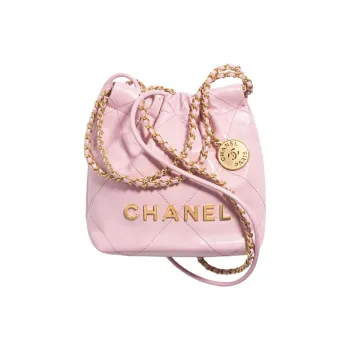 CHANEL 22Bag Shiny Calfskin Bucket Bags Shoulder Bag Crossbody Bag Mini Women's Light Pink Red