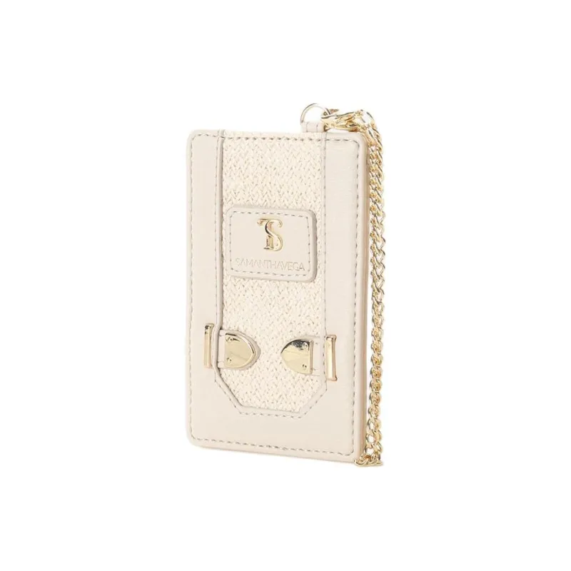 SAMANTHA THAVASA Cotton And Synthetic Leather Card Holder Women's White-1