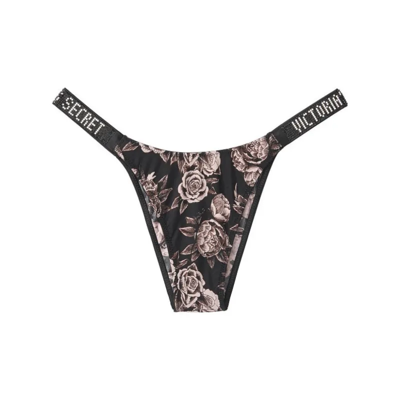 Victoria's Secret VERY SEXY Underpants Women's 1 Pack Black Base Rose Print-0