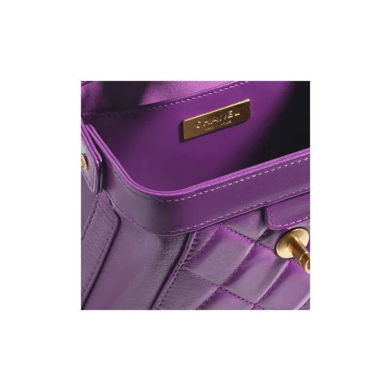 CHANEL Polished Lambskin Portable Crossbody Bag, Shoulder Bag Mini Women's Purple-3