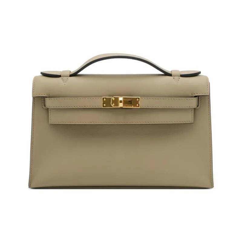 HERMES Mini Kelly Swift Leather Kelly Bag Handbags Women's 8Q Marfa Beige-0