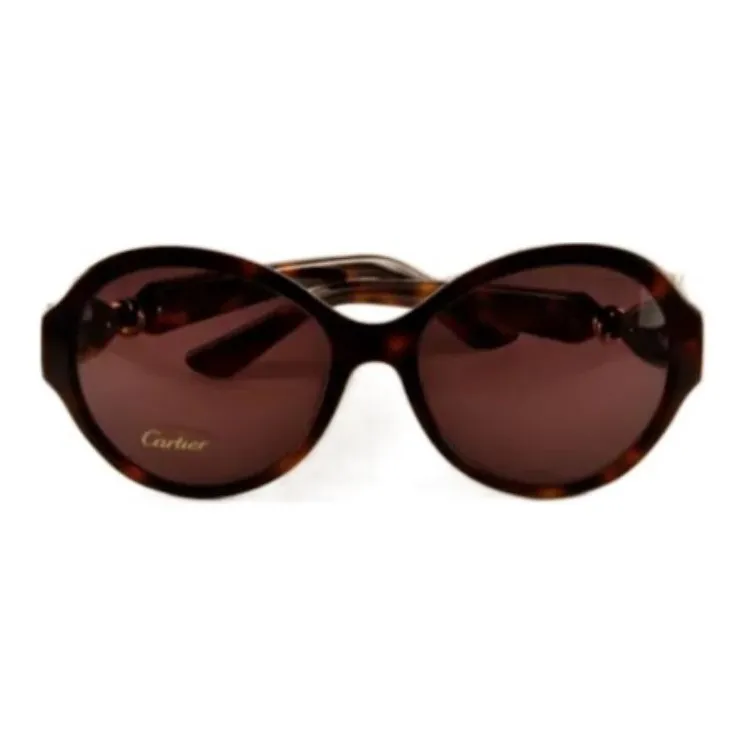 CARTIER Plastic Oval Sunglasses Unisex Tortoiseshell-2