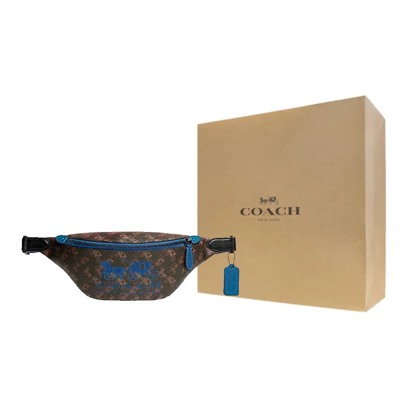 COACH Charter Canvas With Leather Sling Bag Fanny Pack Large Size Men's Brown & Blue-8