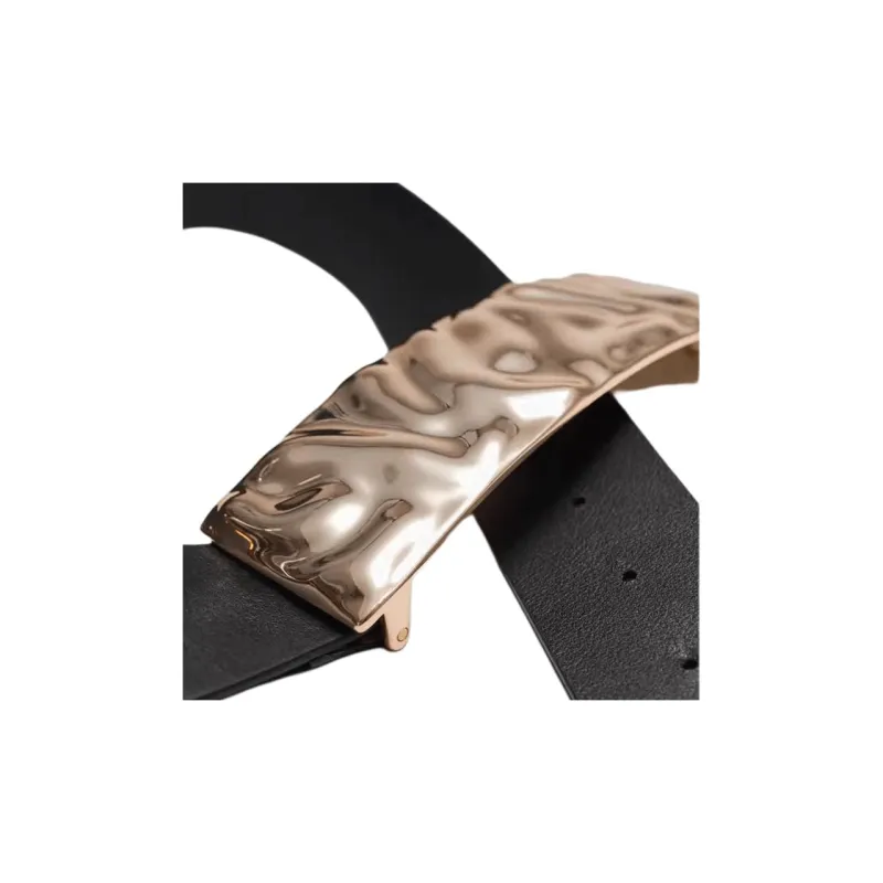 Other Stories Sculptural Gold Rectangular Smooth Buckle Cow Leather Leather Belts Women's Black Width 6CM-1