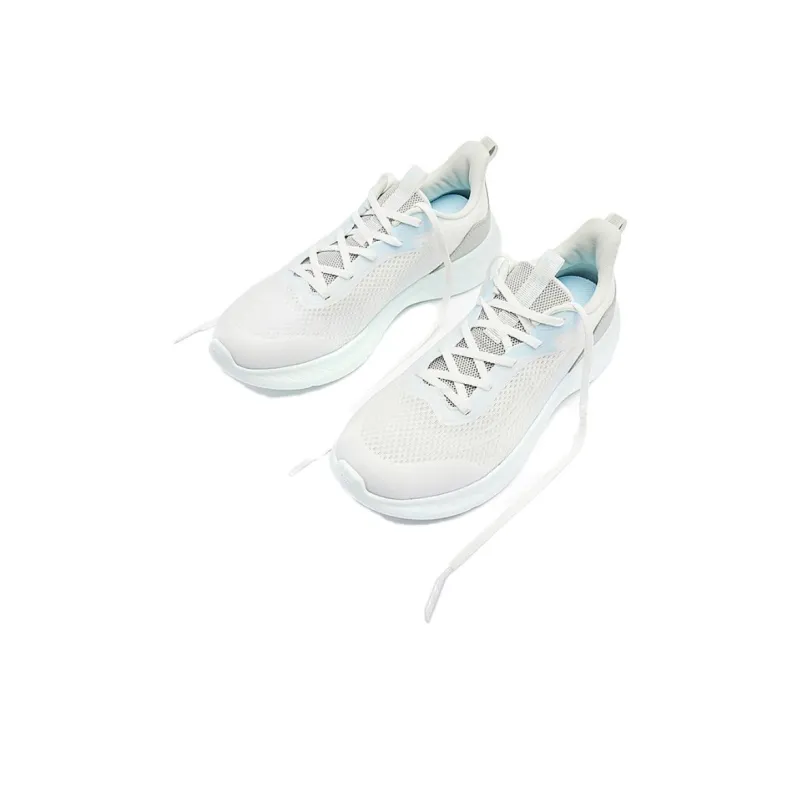 QIAODAN Breathable Lightweight Low Top Running Shoes Women's White Green Gray-2