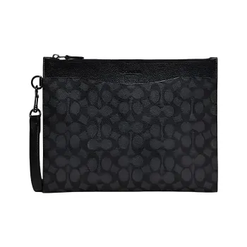 COACH Hitch Canvas With Leather Document Bag Wrist Bag Clutch Tubas Men's Black