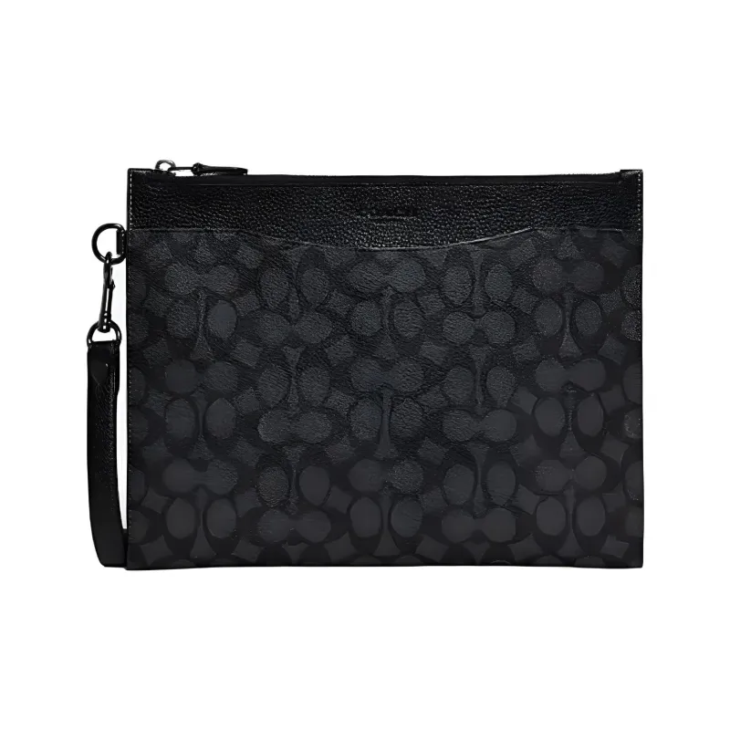 COACH Hitch Canvas With Leather Document Bag Wrist Bag Clutch Tubas Men's Black-0