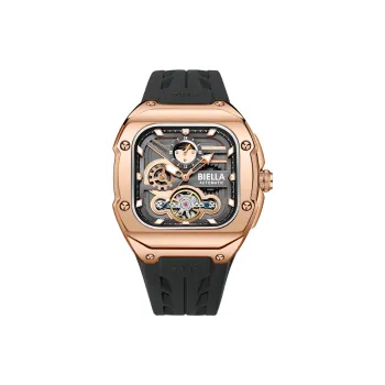 BIELLA Wrist Watch Mechanical Movement Silicone Strap Cut Out Dial Unisex
