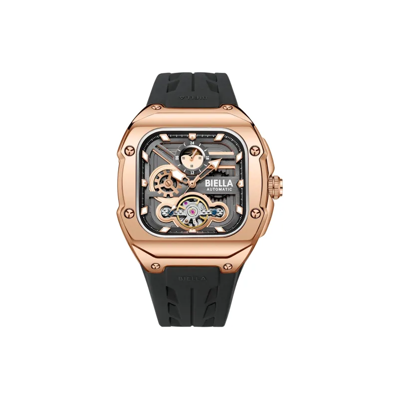 BIELLA Wrist Watch Mechanical Movement Silicone Strap Cut Out Dial Unisex-0