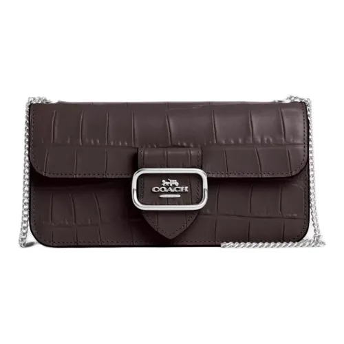 COACH Morgan Crocodile Pattern Leather Shoulder Bag Crossbody Bag Small Size Women's Brown
