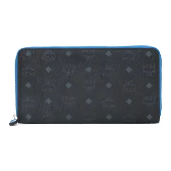 MCM Wallet Visetos Blue Zip Tape Large Black