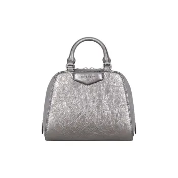 GIVENCHY Antigona Laminated Lambskin Shoulder Bag, Crossbody Bag, Handbag Women's Silver Gray