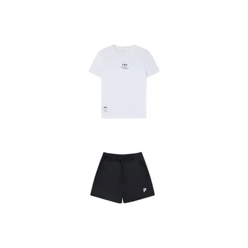 FILA Casual Suits Women's Set Hao Ri Bai T-Shirts+Black Shorts