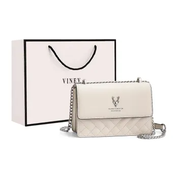 VINEY Cow Leather Shoulder Bag Crossbody Bag Small Square Bag Small Size Women's Ecru