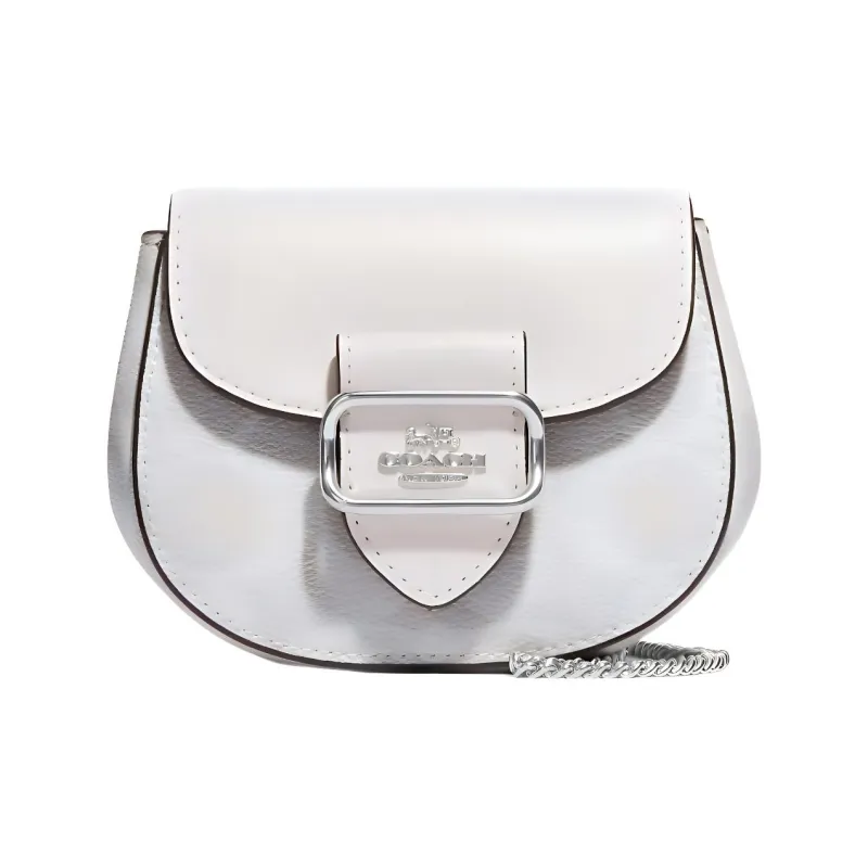 COACH Morgan Canvas With Leather Saddle Bag, Crossbody Bag, Shoulder Bag Women's White-0