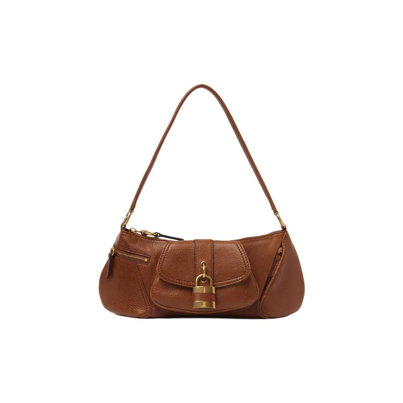 Chloe Shiny Grained Calf Leather Handbag Shoulder Bag Women's Clay Brown-0