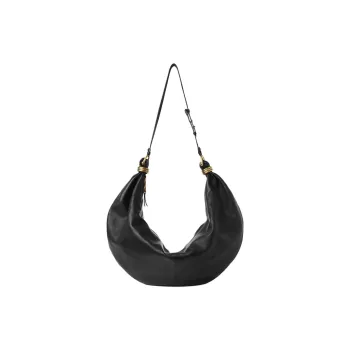 Chloe Grained Leather Shiny Grained Calfskin Shoulder Bag Large Size Women's Black